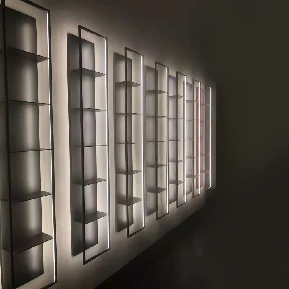 Wall Mount Floating Shelves Living Room 5 Tier Shelf with LED Lights