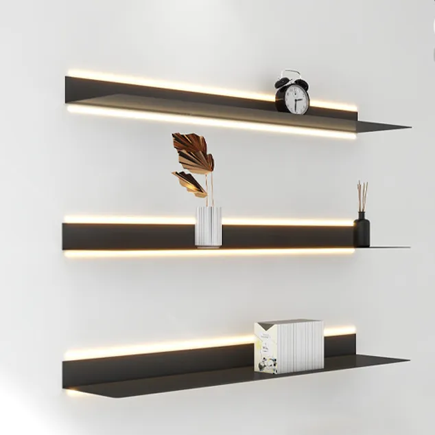 Shelving with LED Light Display Rack Wall-Mounted White Lighting Bookshelf