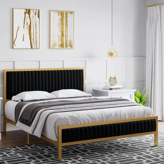 Full Size Metal Bed Base with Velvet Queens Beds Frame