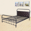 Diamond Leather Headboard Sturdy Iron Platform Bed Frame