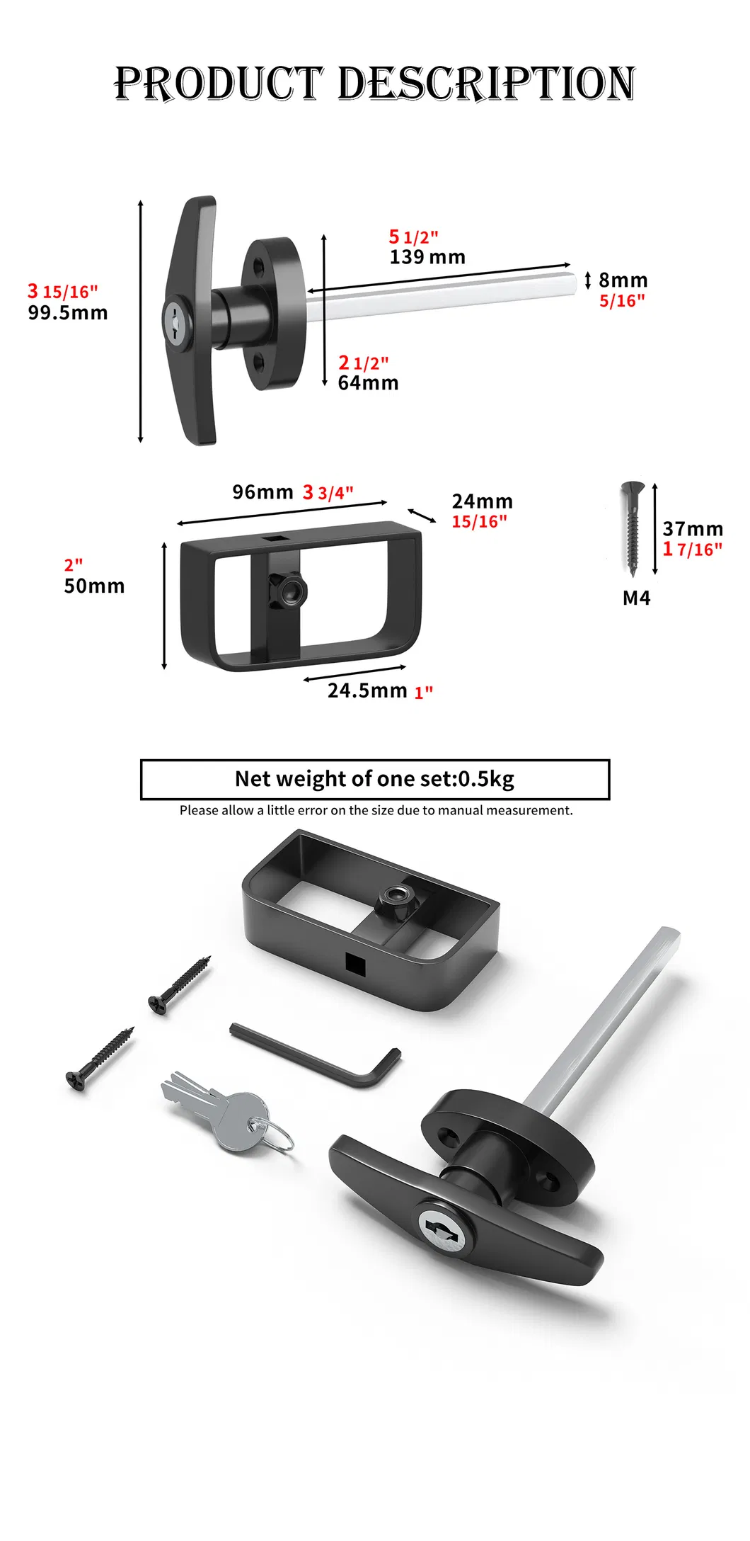 T-Handle Lock Shed Door Latch Lock Kit Door Hinges