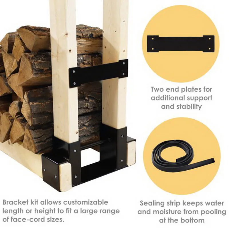 Outdoor Firewood Log Storage Rack Bracket Kit, Adjustable Log Rack Holder