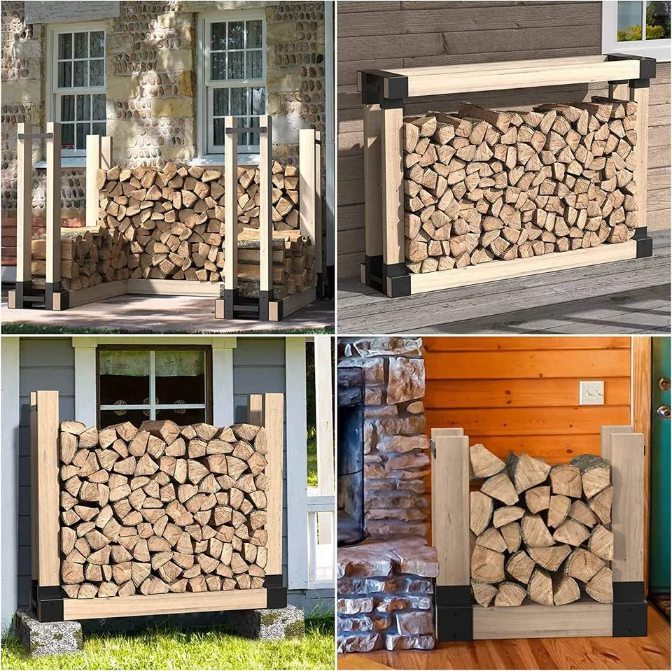 Outdoor Firewood Log Storage Rack Bracket Kit, Adjustable Log Rack Holder