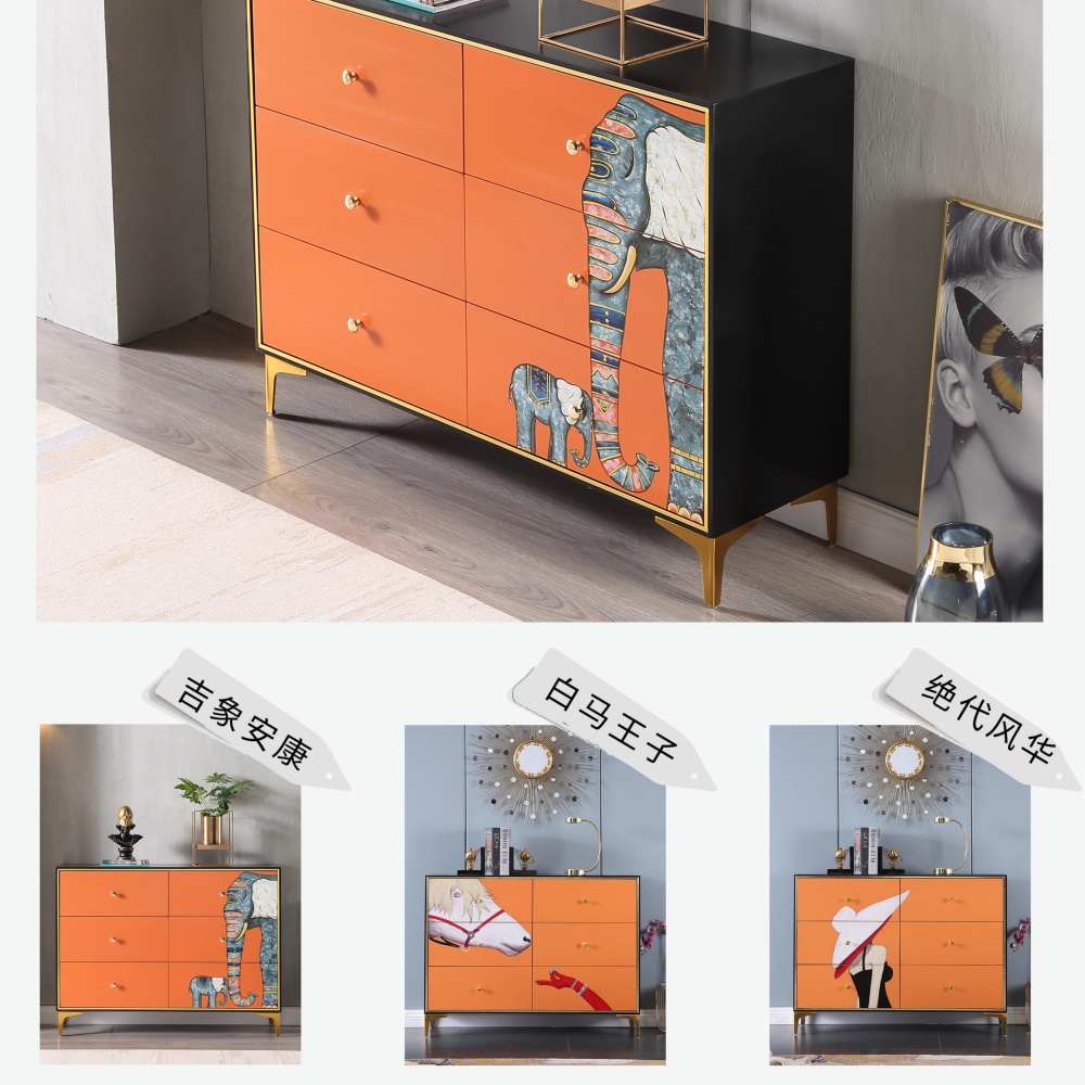 Italian Light Luxury Modern Orange Side Cabinet - Storage with Shelves for Living Room & Porch