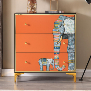 Italian Light Luxury Modern Orange Side Cabinet - Storage with Shelves for Living Room & Porch