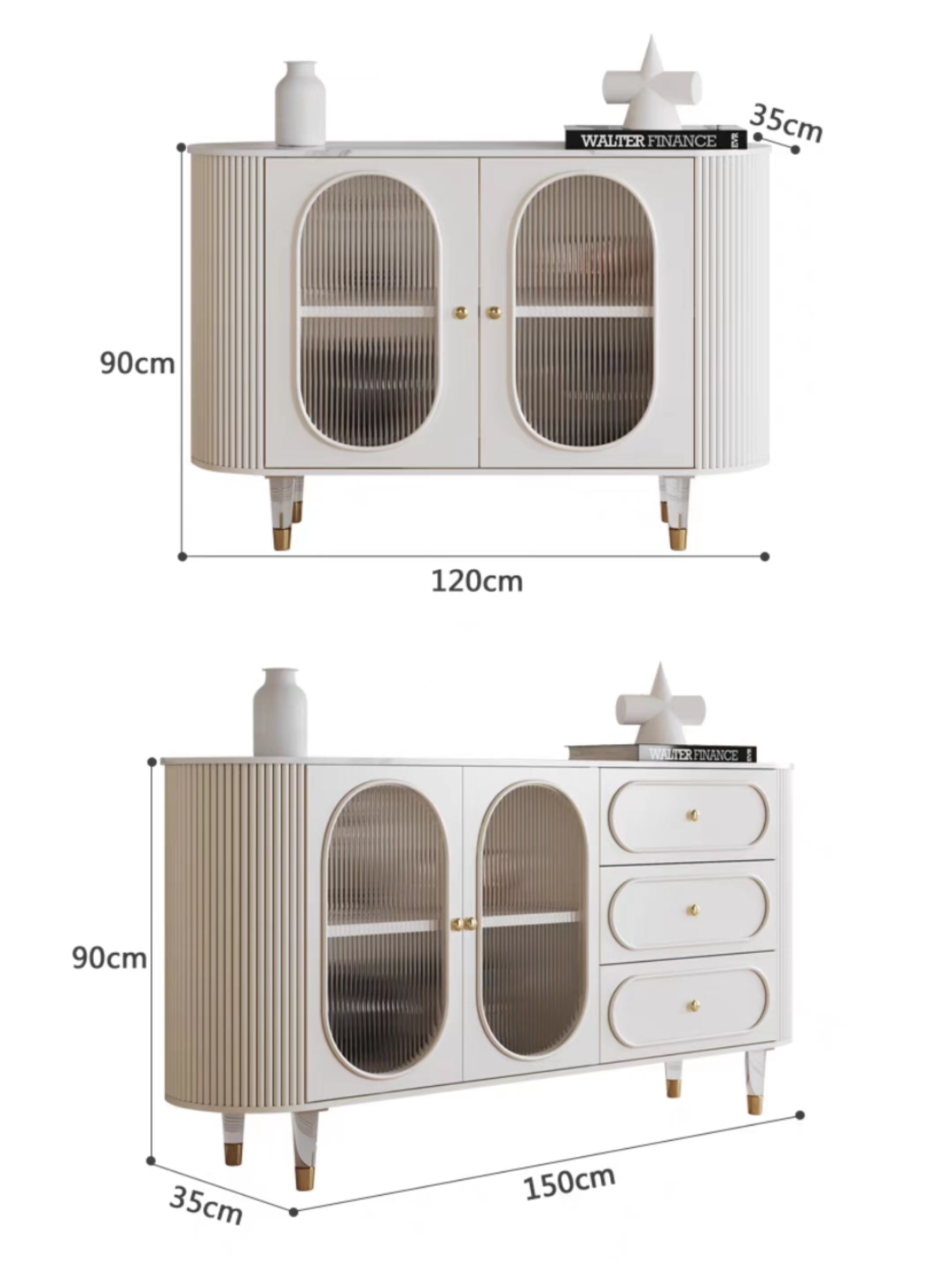 French Cream Sideboard Stone Top Acrylic Leg Wooden Storage Cabinet Restaurant Kitchen Living Room Home Furniture Sideboard@详情11