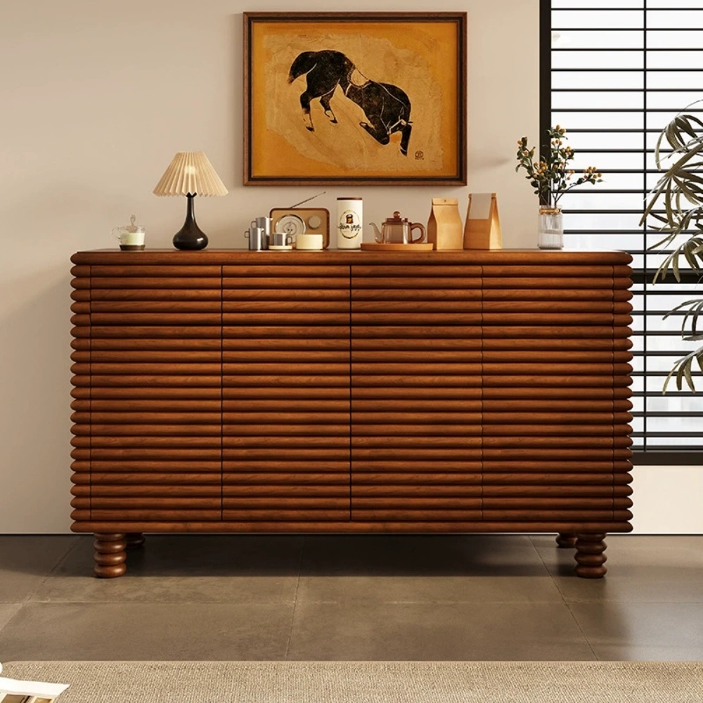 French Vintage Solid Wood Entryway Cabinet - Hand-Carved Ornate Design for Hallway Storage & Retro Decor