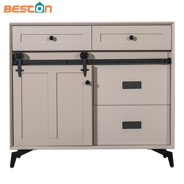 Farmhouse Rustic Solid Wood Buffet Cabinet with Sliding Barn Door for Dining/Kitchen