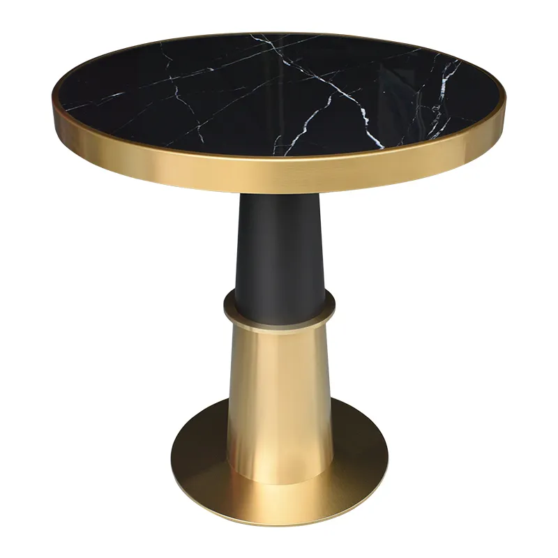 Modern Round Luxury Brushed Gold Stainless Steel Legs Dinner Table Set