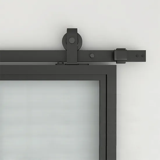 Home Use Modern French Style Black Metal Frame Sliding Glass Barn Door