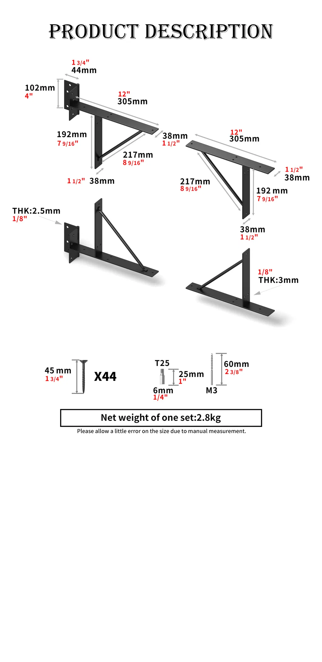 Gate Corner Bracket with Gate Hinges for Wooden Fences