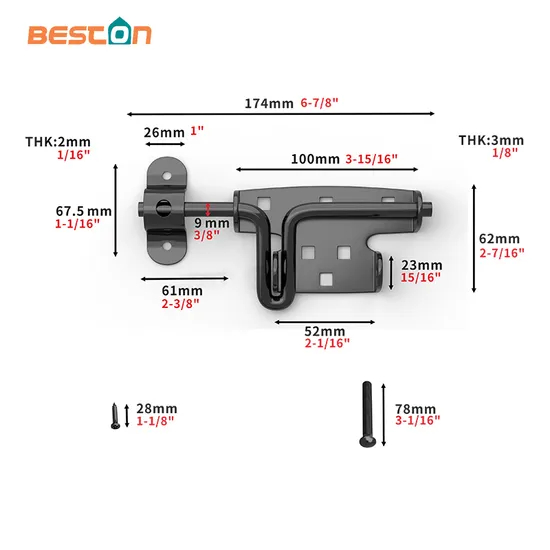 Black Safety Lock Bolt Heavy Duty Slide Bolt Lock Door & Window Hinges