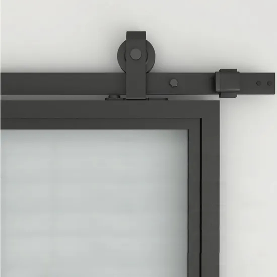 Glass Sliding Barn Door Paneled Frosted Glass Carbon Steel Frame Sliding Closet