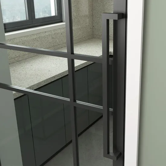 Modern Black Steel Frame Glass Sliding Barn Door for Interior Use