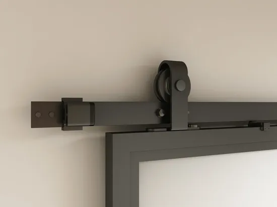 Frosted Glass Black Metal Finish Sliding Barn Door with Hardware Kit