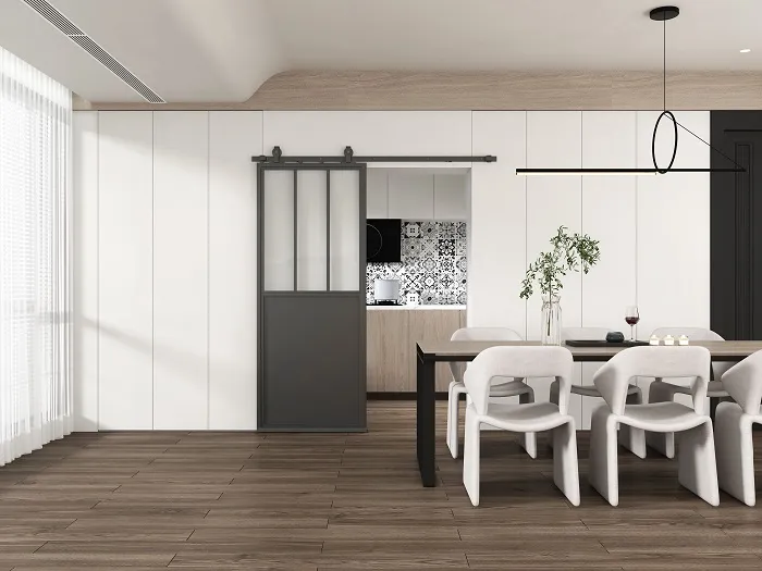 Black Steel Frame Glass Barn Door with Kickplate Soft Closer Equipped