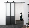 Steel Frame Clear Glass Barn Door with Kickplate for Kitchen