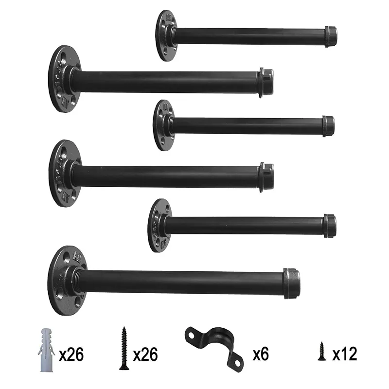 Rustic Heavy Duty Industrial Decorative Black Industrial Brass Pipe Shelf Bracket