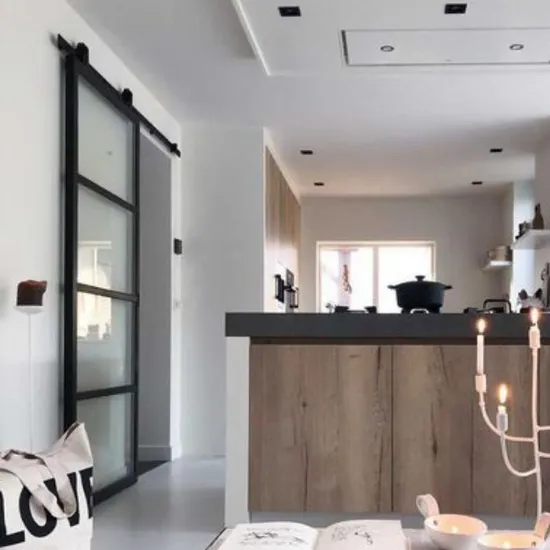 Metal Frame Glass Doors with Tempered Glass Clear with Sliding Door