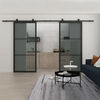 Black Powder Coated Glass Flush Door Double Sliding Impact Glass Sliding Door
