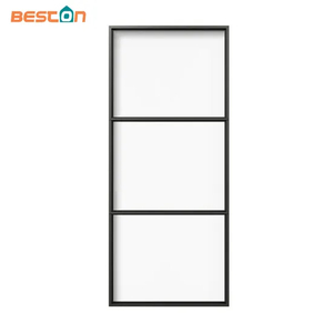 3 Panel Frosted Black Interior Sliding Steel Glass Barn Doors