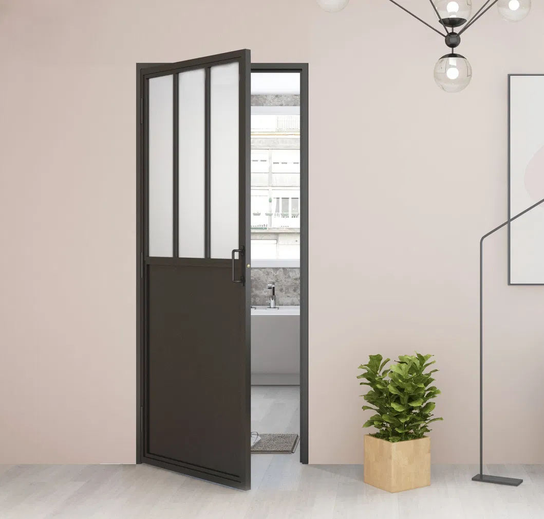 French Style Black Powder Coated Swing Glass Door with Kickplate