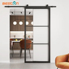 3 Lites Black Steel Frame Glass Barn Door Leaf