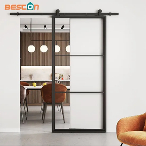 3 Lites Black Steel Frame Glass Barn Door Leaf