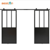 Double Kick Helder Metal Frame Glass Doors with Barn Door Hardware