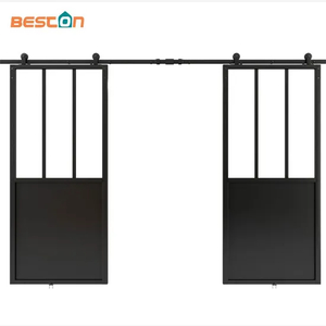 Double Kick Helder Metal Frame Glass Doors with Barn Door Hardware