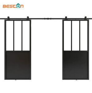 Double Glass Barn Door with 12FT Top Mounted Hardware Kit