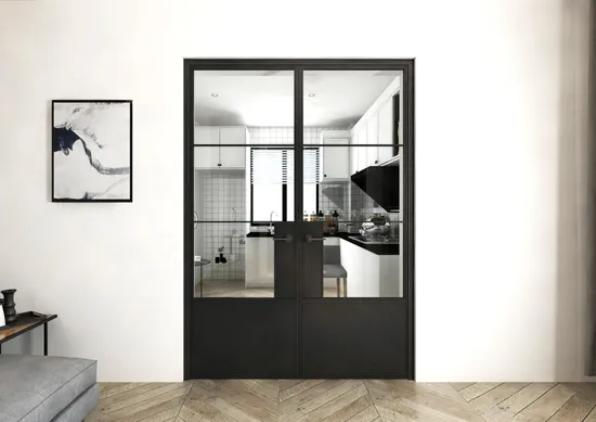 Double Steel Framed Swing Glass Door Metal Framed Door with Lock