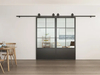 French Black Carbon Steel Frame Clear Glass Interior Sliding Barn Door Hardware