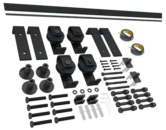 Bi-Folding Sliding Barn Door Hardware Black Flat Track Top Mount Roller Kit