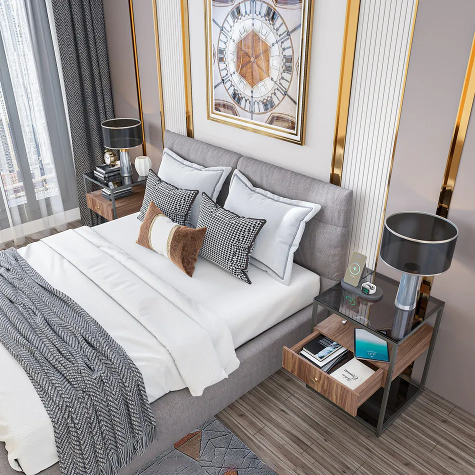 2 Layer Tempered Glass Coffee Table Square Nightstand Sofa End Bedside Table