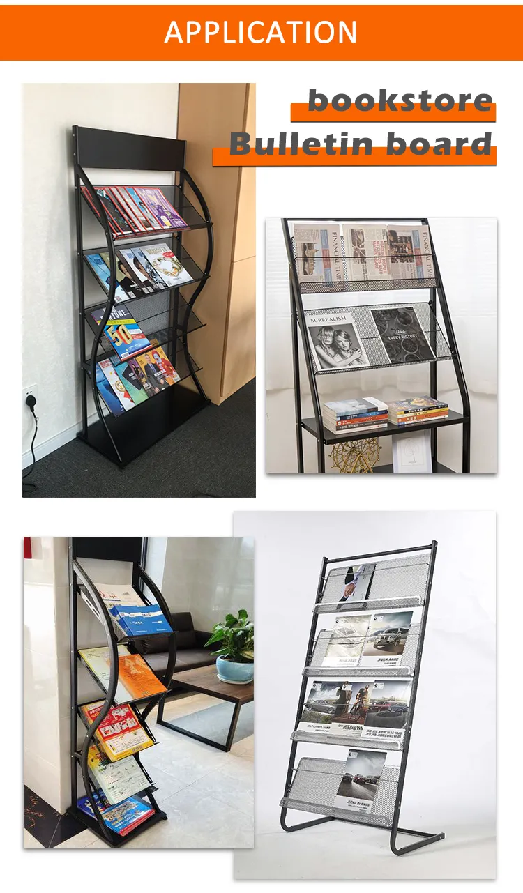 Supermarket Brochure Wire Book Magazine Rack Black Journal Magazine Display Stand