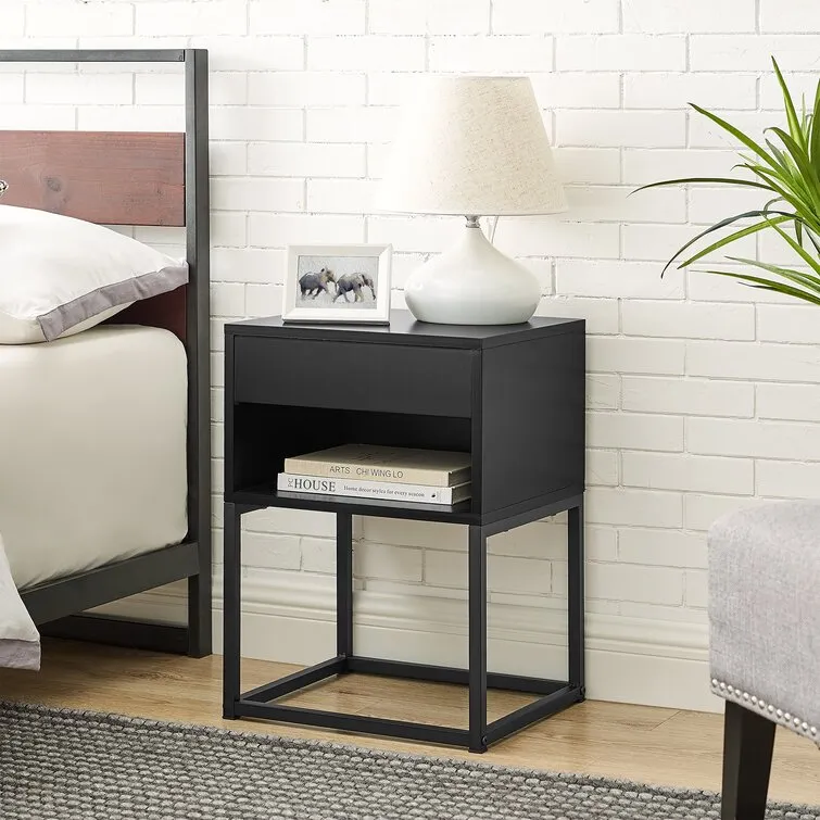 Black Bed Side Tables Folding Iron Nightstand Custom Night Stand