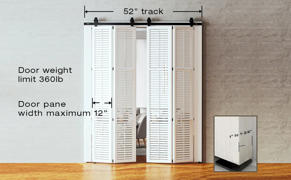 52&prime;&prime; 65&prime;&prime; 76&prime;&prime; 84&prime;&prime; Bi-Folding Barn Door Hardware Kit for 4 Doors