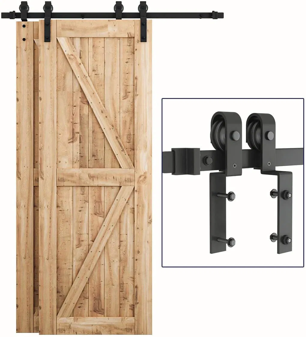 Modern Black Color Bypass Sliding Barn Door Hardware Kit for Double Door