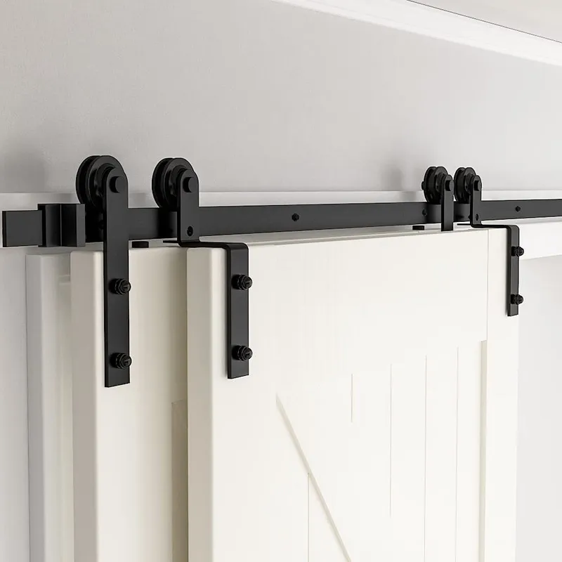 Contemporary Style Interior Bathroom Bypass Sliding Barn Door Hardware Kit