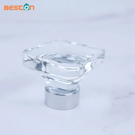 Large Squares Shape Edges Softened Knob Crystal Glass Pull Knobs Door Handles