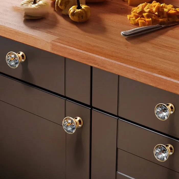 Cupboard Drawer Door Cabinet Pulls Crystal Knob Gold Kitchen Handles