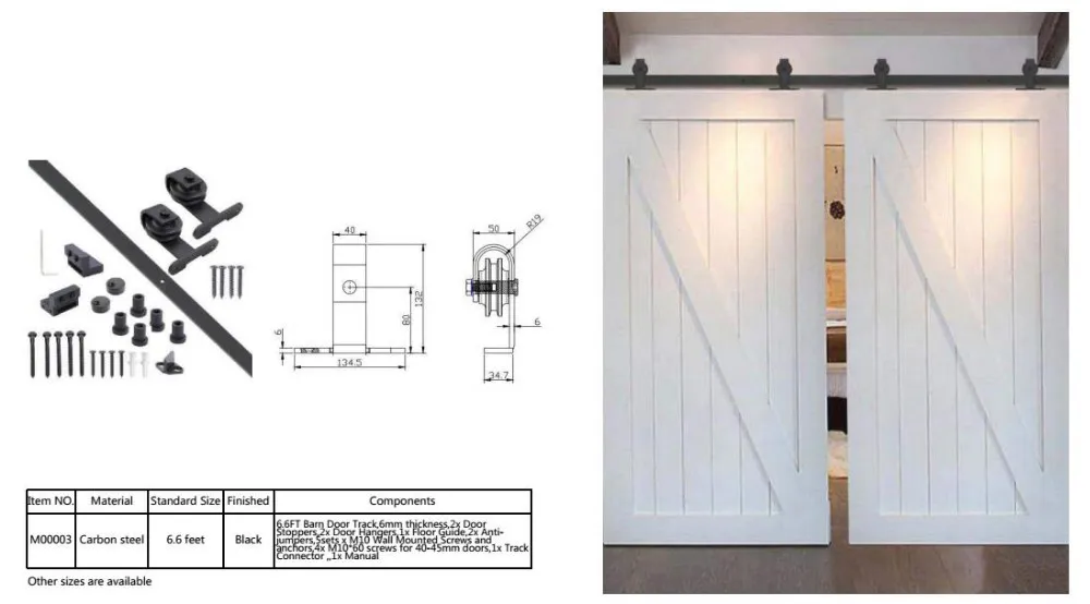 6.6FT Barn Door Track Wooden Sliding Door Hardware Kit
