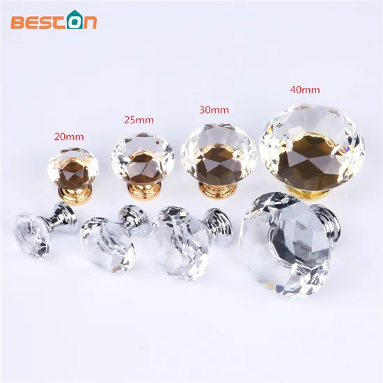 Zamak Diamonds Cabinet Door Knobs Luxury Crystal Glass Drawer Pull Knob