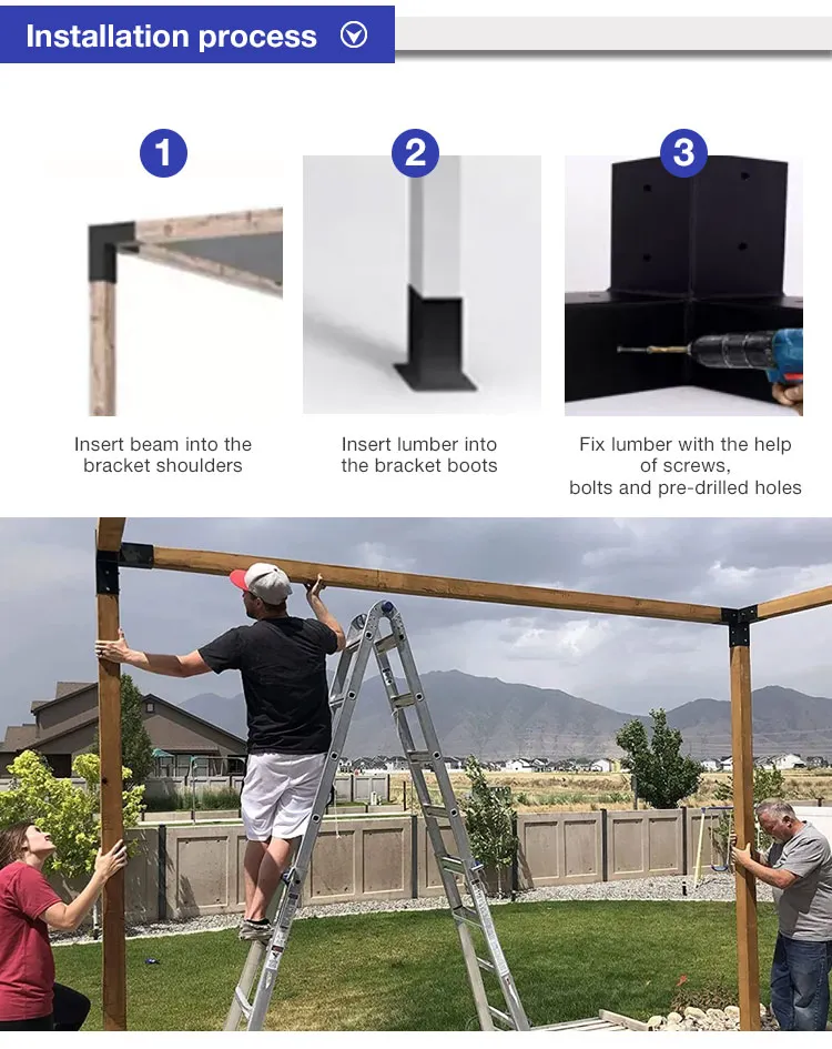 4X4 Ss 3-Way Right Corner Pergola Bracket with 4 Flange Anchors