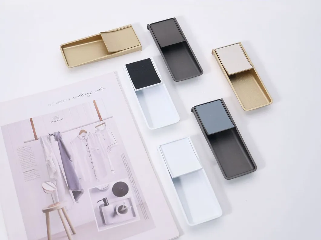 Concealed Cabinet Drawer Handle Zinc Invisible Leather Closet Door Pulls