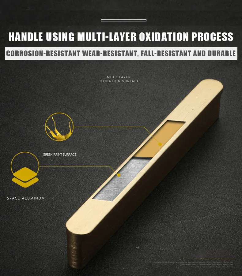 Furniture Hardware Solid Aluminum Pull Handle Black Gold Modern Drawer Cabinet Handles