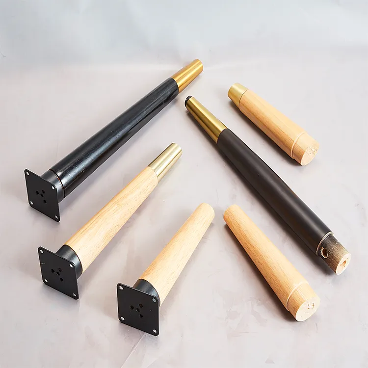 Wood Oak Furniture Legs Coffee Round Wood Table Legs with Brass Feet