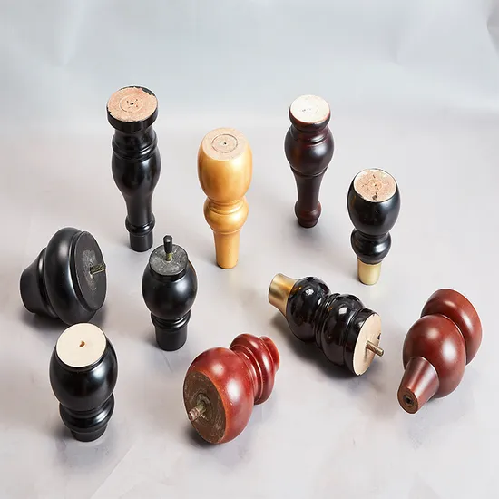 Wood Oak Furniture Legs Coffee Round Wood Table Legs with Brass Feet