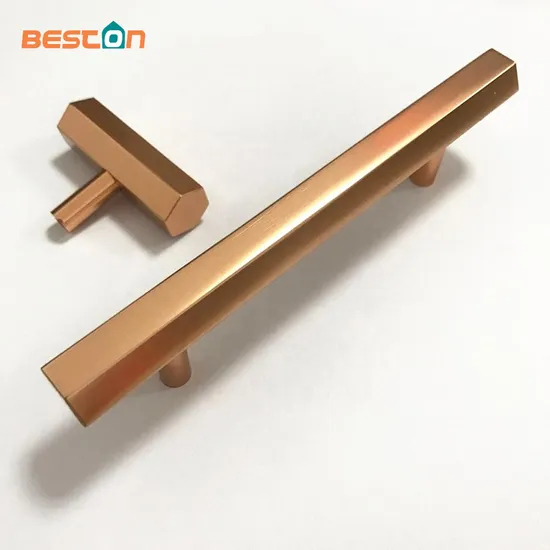 Kitchen Door Drawer Rose Gold Shiny Hexagon T Bar Cabinet Drawer Handle